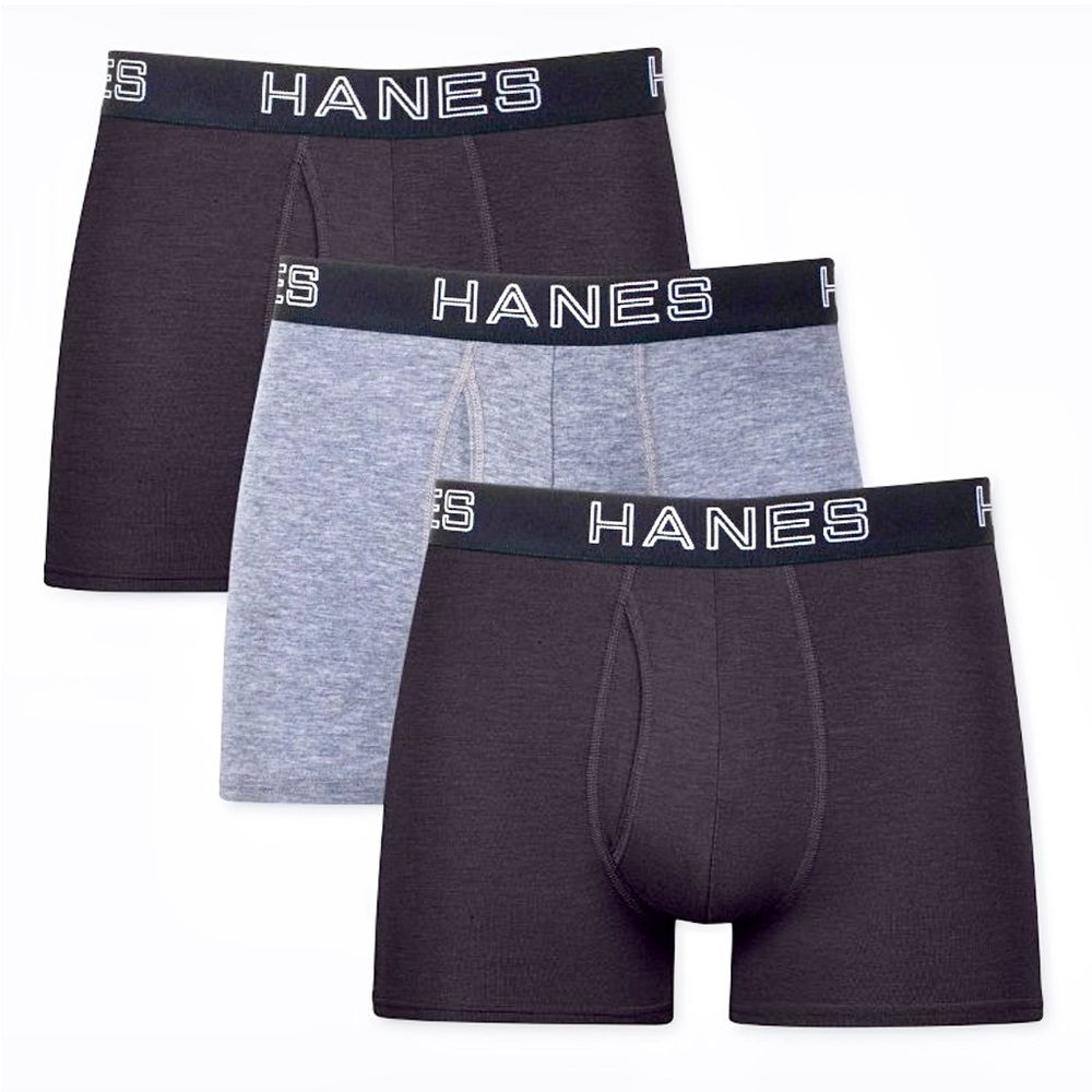 3 Pack Hanes Men's Total Support Pouch Trunk Underwear.  (2 black, 1 gray); NWOT